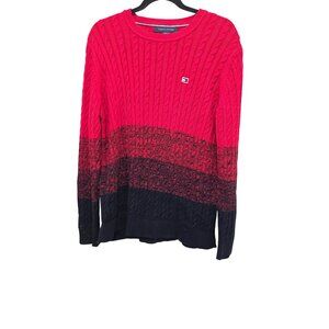 Tommy Hilfiger Women's XXL Red & Black Cable Knit Cotton Sweater Long Sleeve Gra